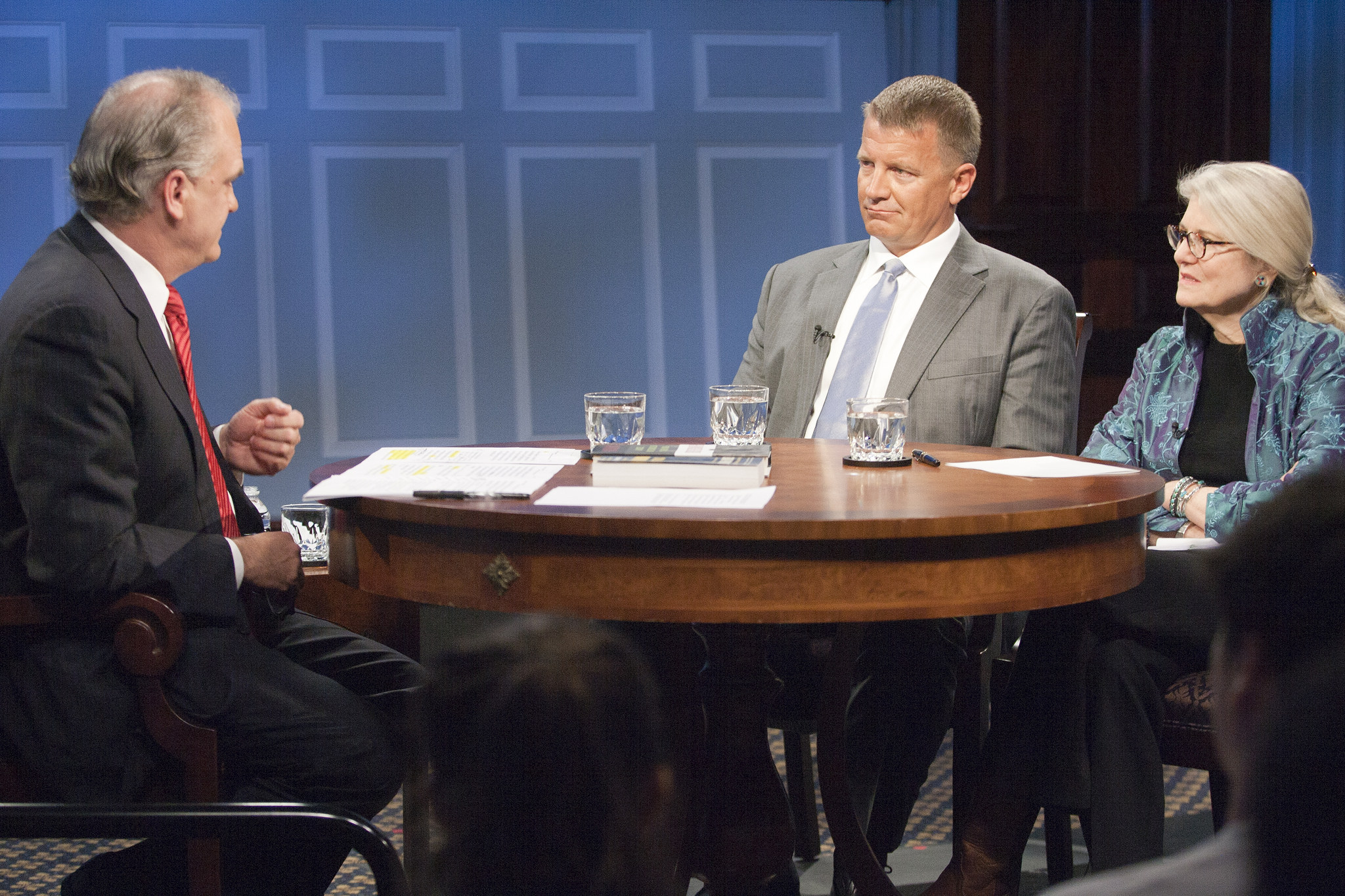 Erik Prince (center) in April 2015. Image courtesy of the Miller Center at the University of Virginia.
