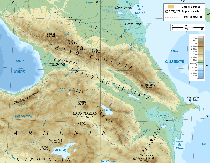 A physical map of the Caucasus. Wikimedia.