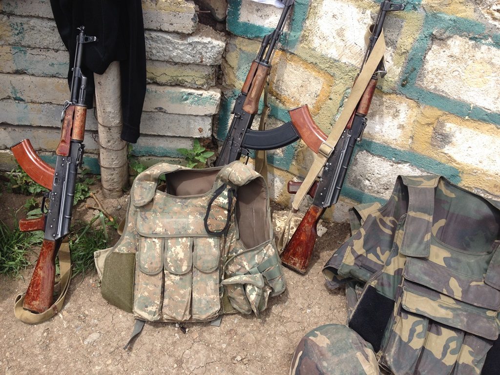 Rifles and body armor at Talish area military post. Image courtesy of Salpi Ghazarian / CivilNet