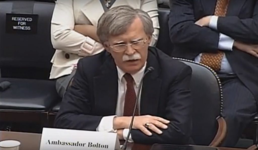 Bolton testifying on Iran and Azerbaijan in 2011. Youtube image grab.