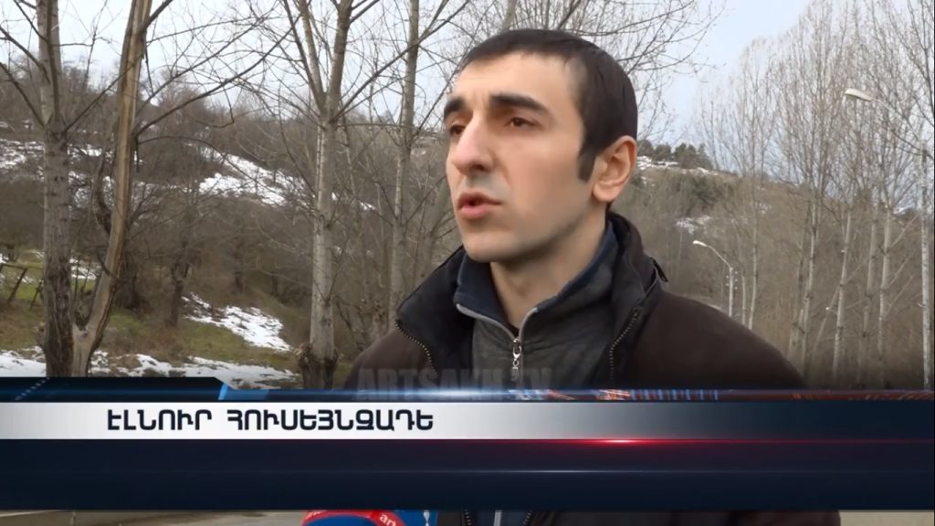 Elnur Huseynzade interviewed after his release on Feb. 2, 2019. Image grab from Artsakh TV.